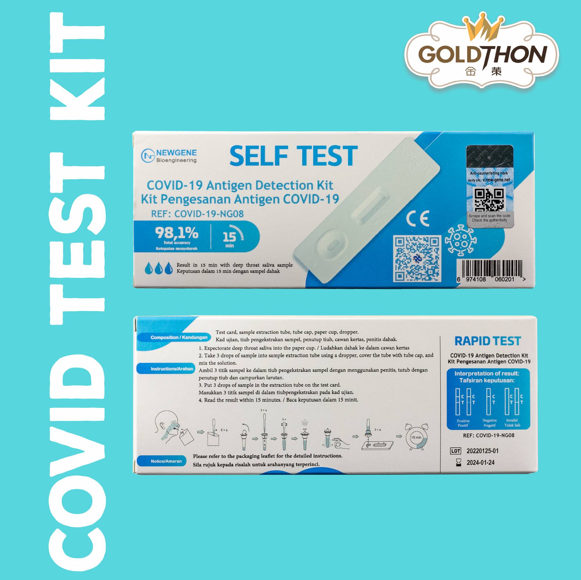 Newgene 2 In 1 Covid19 Antigen SelfTest Kit (Saliva/Nasal)